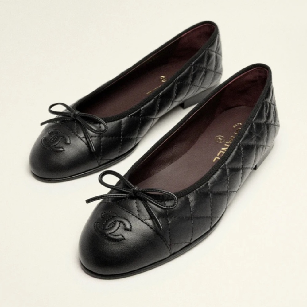 CHANEL Authentic Quilted Black Ballet Flats-NEW